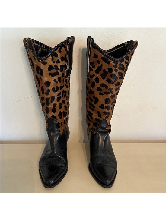 Saks Fifth Avenue Shoes - Saks Fifth Avenue Calf Hair and Leather - Leopard Print Cowboy Boots 8.5